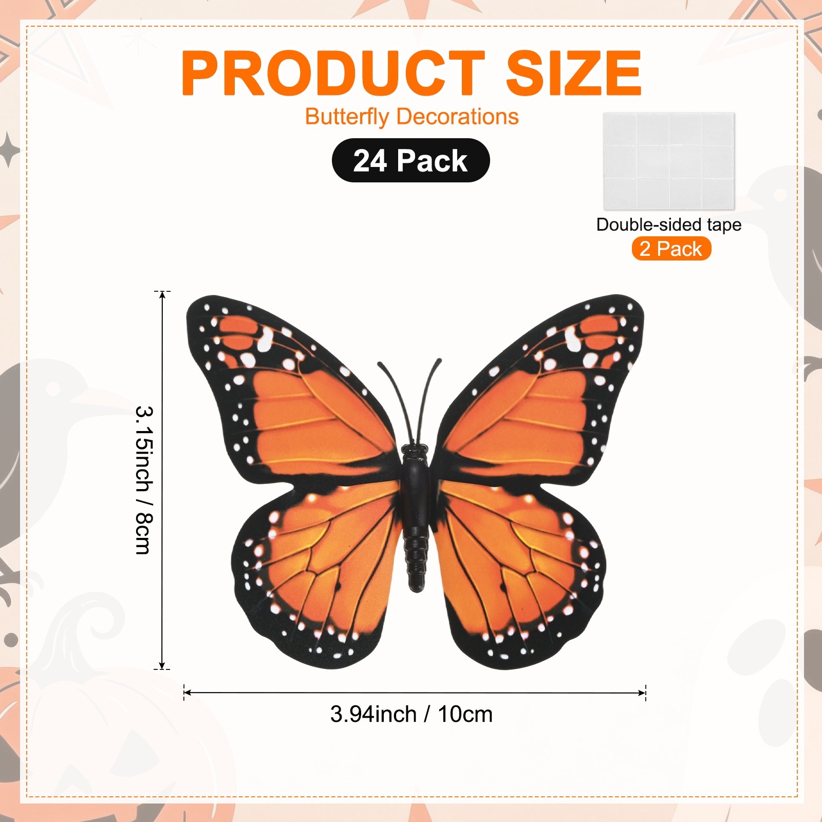 24pcs 3D Monarch Butterfly Decorations, for Wall [Orange, 10x8cm]
