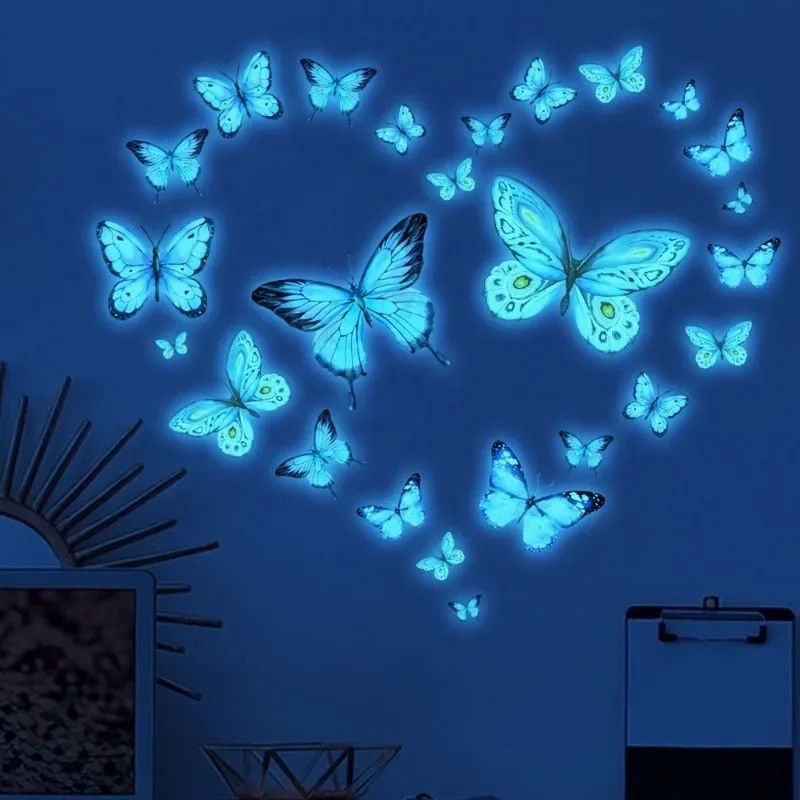 1-10sheets Creative Luminous Wall Sticker Blue Butterfly Wallpaper Living Kids R
