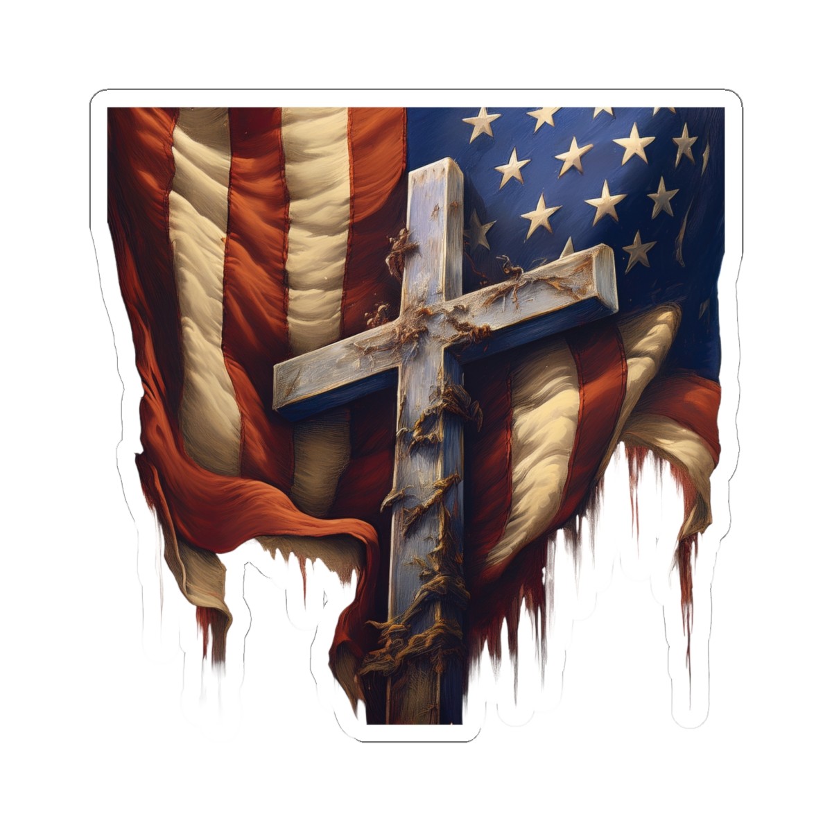 Cross American Flag Stickers, USA Patriotic Decal, Faithful Laptop Decor