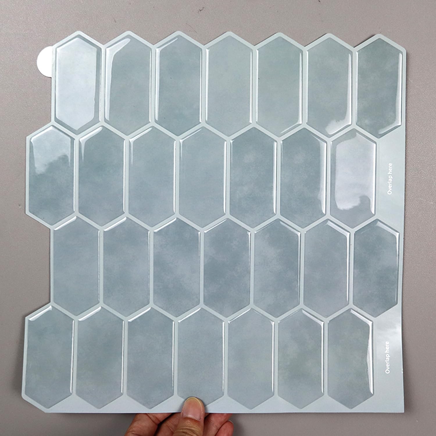 10 Sheets 12″ x12inch Light Grey Blue 3D Vinyl Backsplash Tiles, Self-Adhesiv…