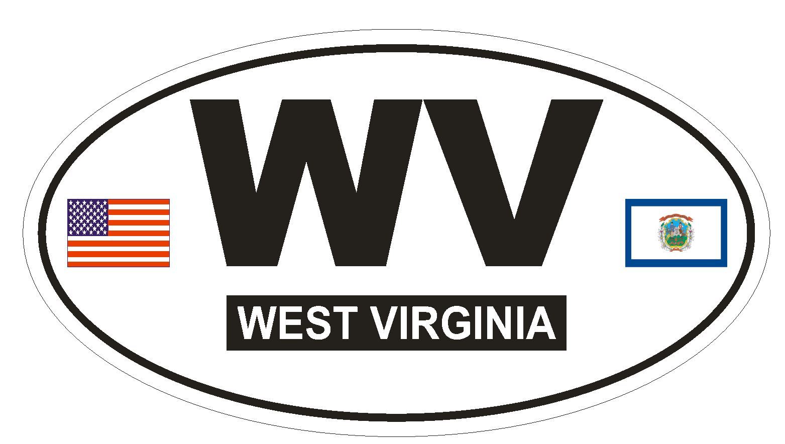 WV West Virginia Oval Bumper Sticker or Helmet Sticker D767 Euro Oval with Flags