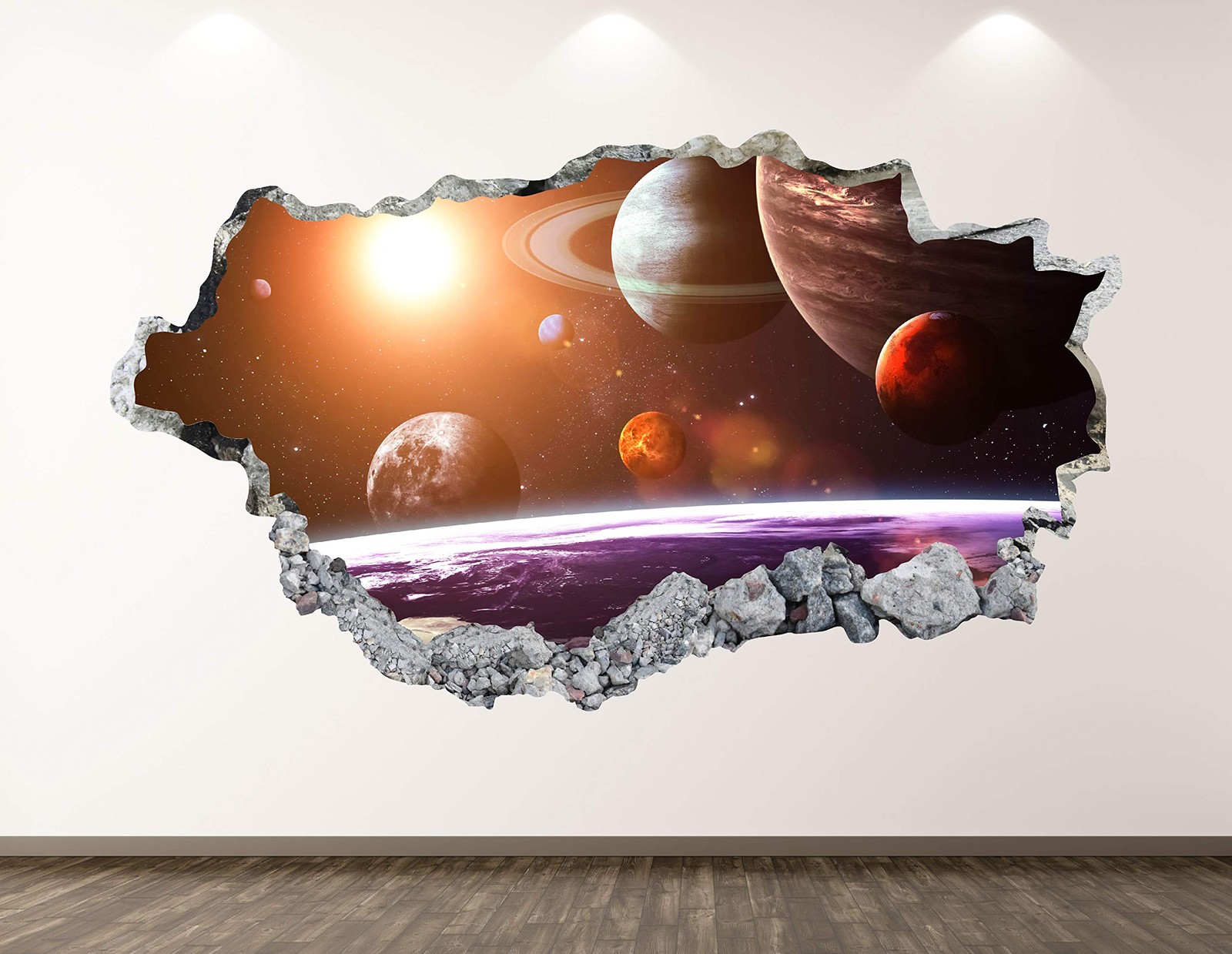 Galaxy Space Wall Decal Art Decor 3D Smashed Kids Universe Sticker Mural Nursery