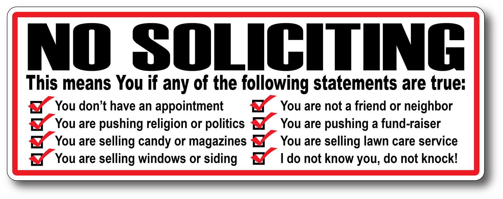 No Salesmen No Soliciting Solicitor Sticker Decal No Trespassing No Strangers