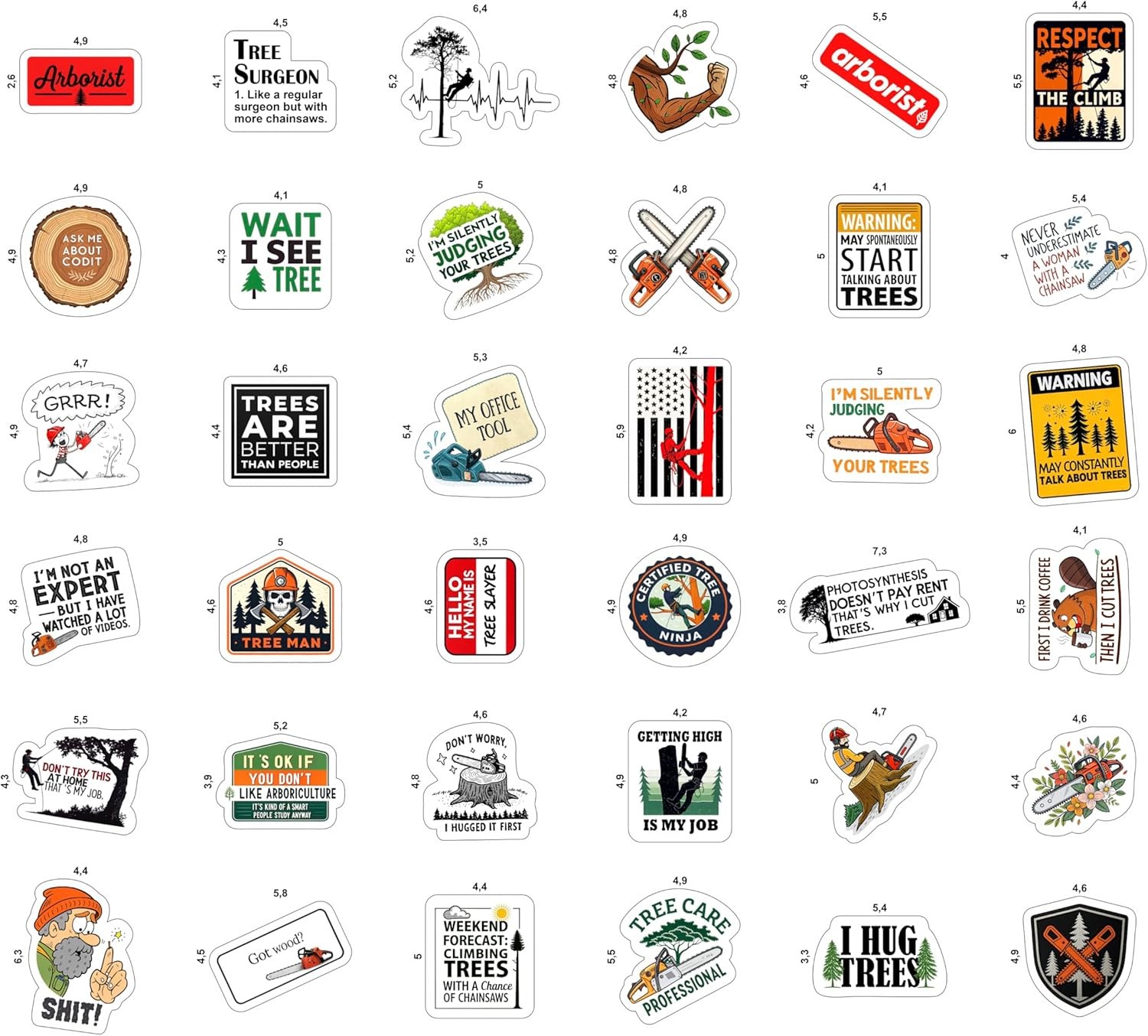 Fun Arborist Stickers Pack for Hard Hats, Laptops, Water Bottles, and More