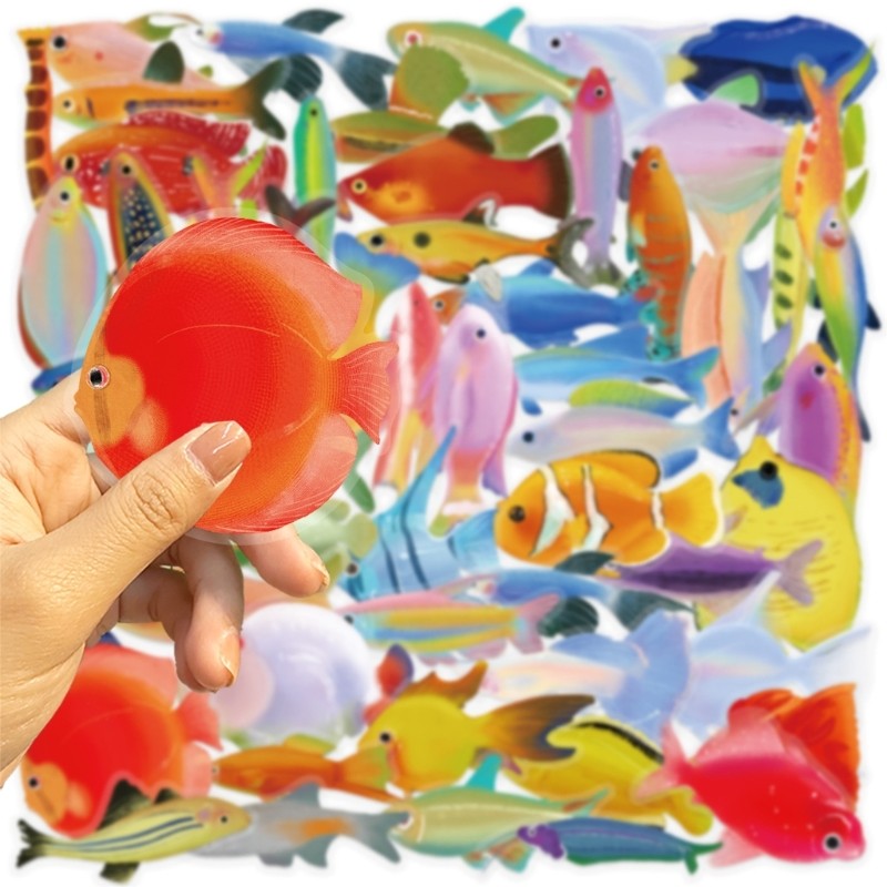 50 Sheets Fish Sticker Decal Decorative Sticker Waterproof Sea Animal Sticker
