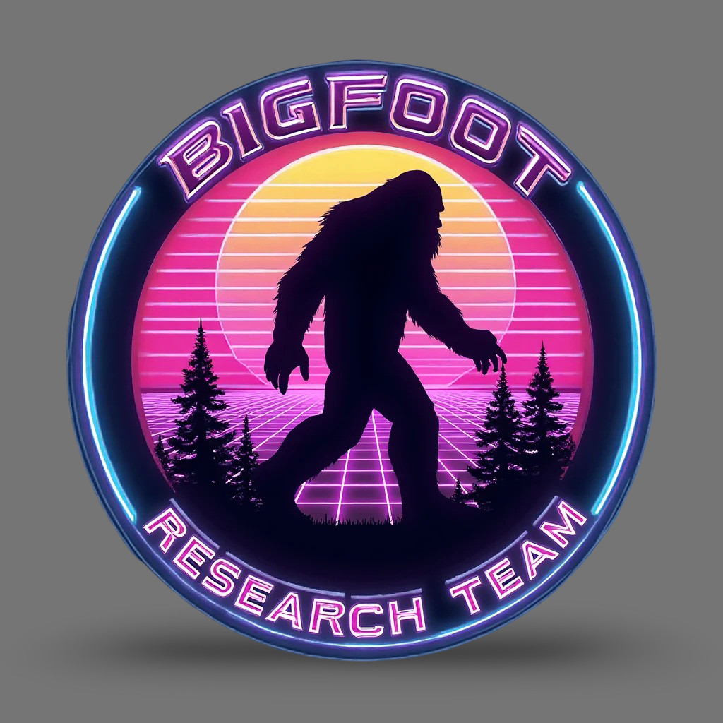 bigfoot sticker vinyl decal retro sunset neon research team badge 7″