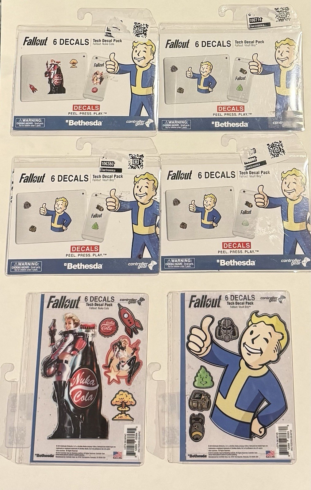 Lot Of 6 Fallout Nuka Cola 6 Decals Tech Decal Pack Stickers 2018 Bethesda NEW!