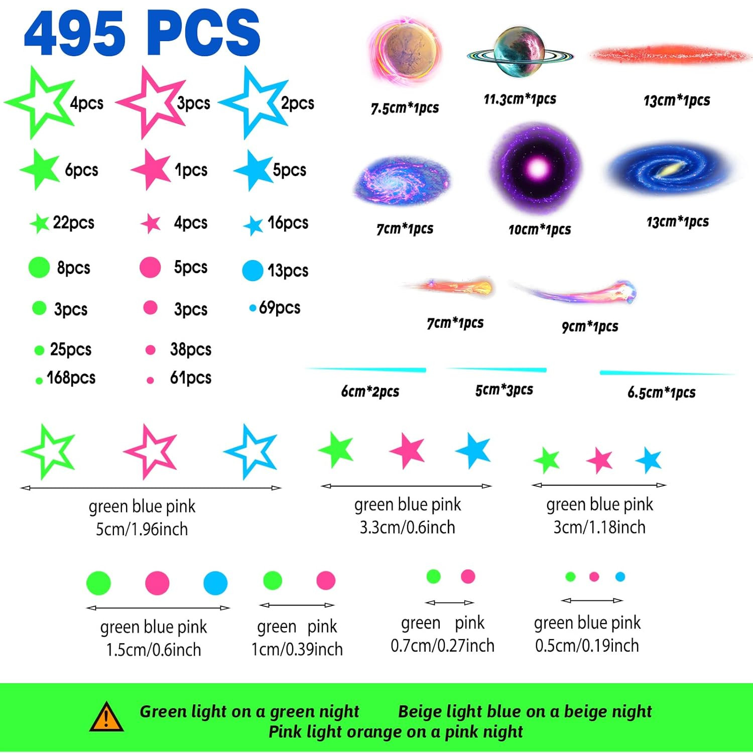 495PCS Luminous Moon & Star Wall Stickers, Glow in The Dark Solar System Decals