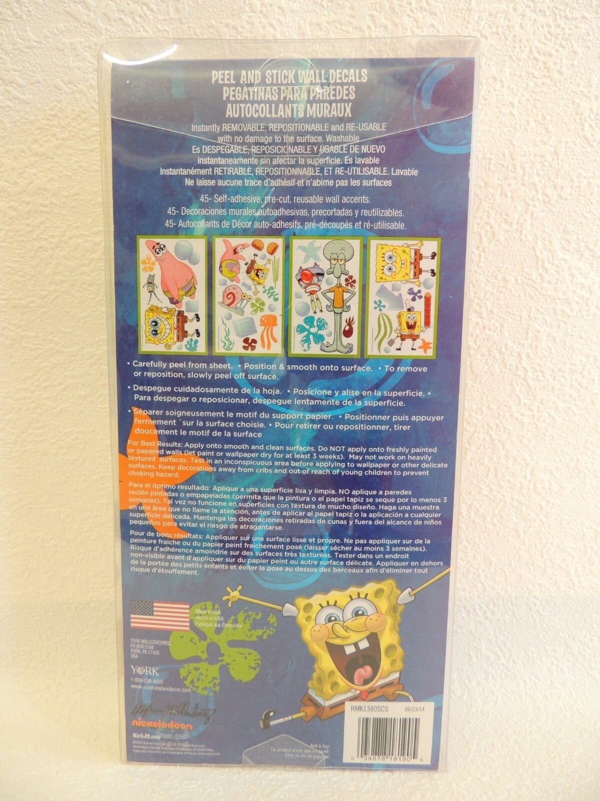 SPONGEBOB SQUAREPANTS ROOMMATES PEEL AND STICK WALL DECALS # RMK1380SCS