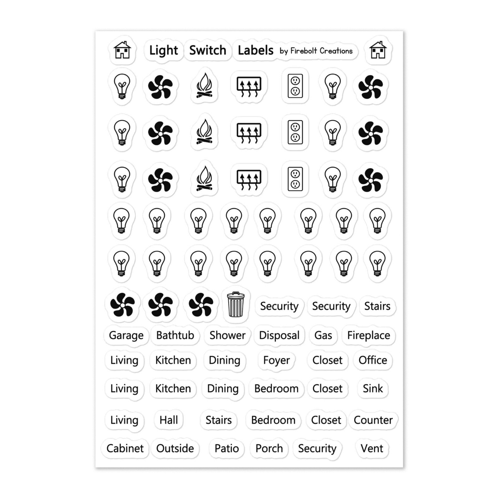 Light Switch Labels, switch plate stickers, USA, home organization decals