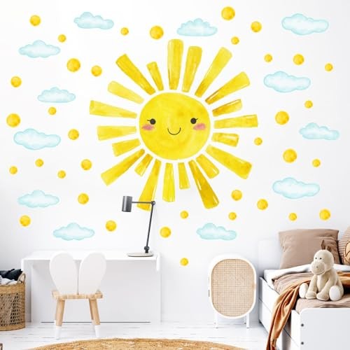 Watercolor Sun Wall Decals Cloud Polka Dots Stickers Kids Nursery Room Decor 12p