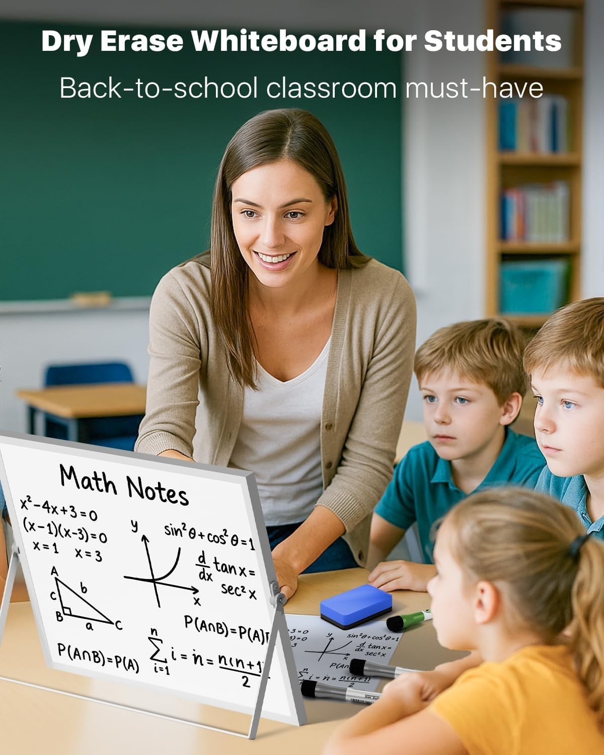 Dry Erase White Board with Stand,Double-Sided Whiteboard 16″X12″, 10 Markers,6 M