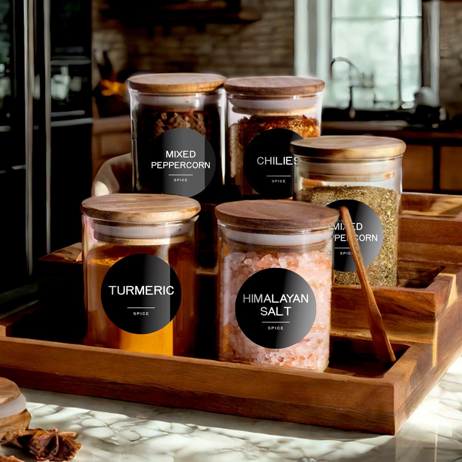 245 Spice Jar Labels – Round Preprinted Minimalist Waterproof Stickers for Ki…