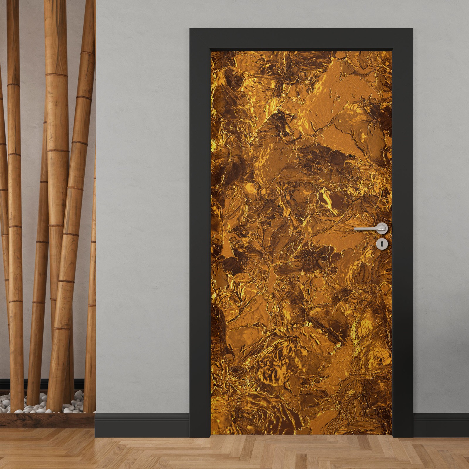 Golden Door Mural, Gold Pattern, Laminated Sticker Wrap, Peel’n’Stick. 1 Piece