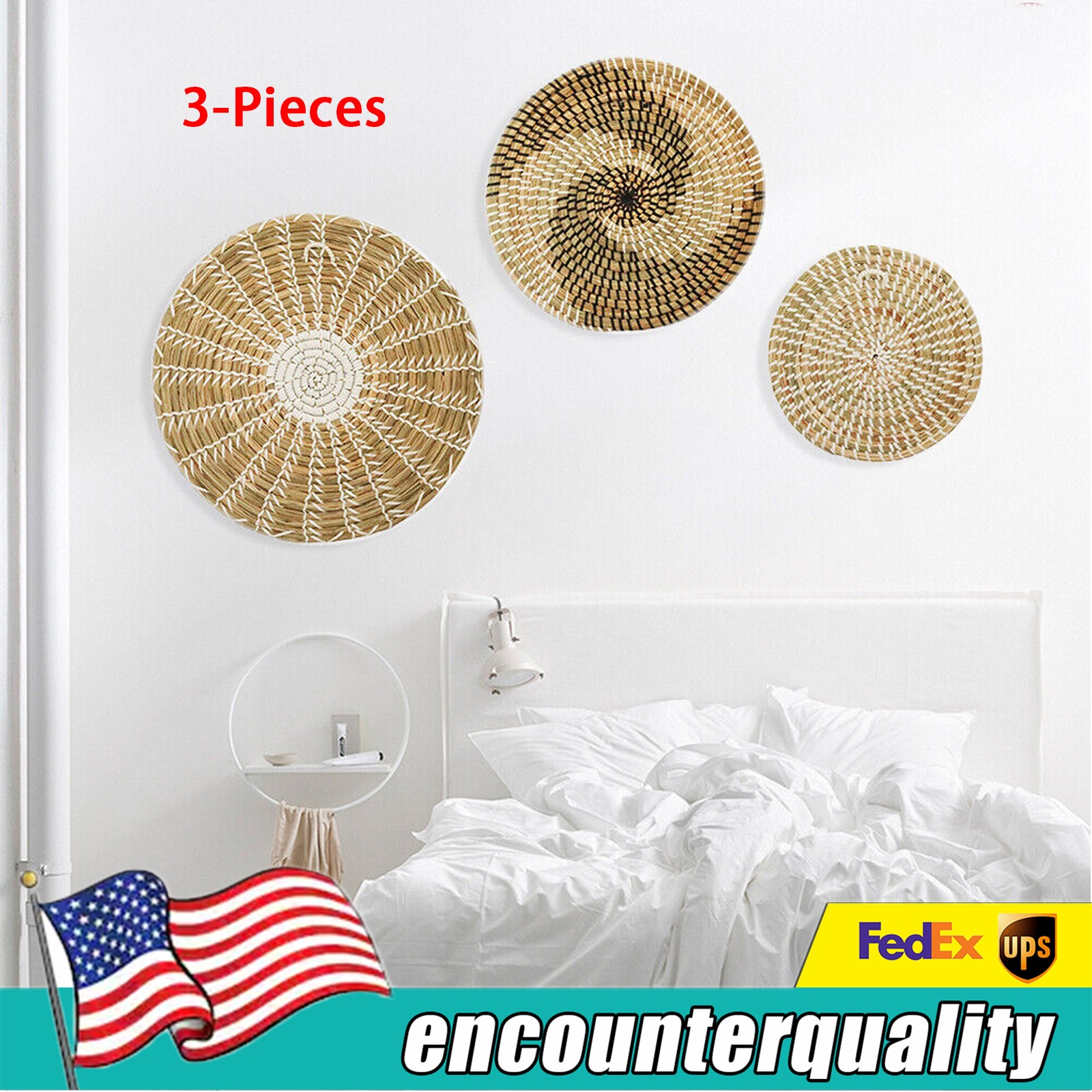 3pcs Set Boho Woven Wall Décor Seagrass Handmade Home Textile Decoration