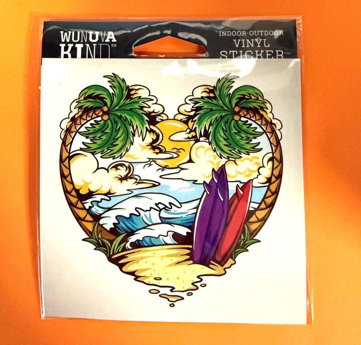SURFING BEACH PALM TREE HEART 4″ VINYL DECAL STICKER FREE SHIPPING
