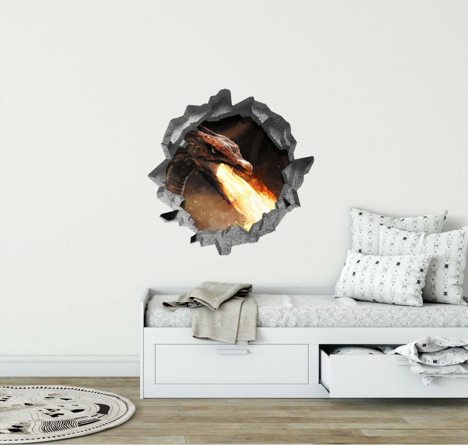 Hole in the Wall FIRE BREATHING DRAGON 3D Wall Decal Vinyl Wall Sticker Fantasy