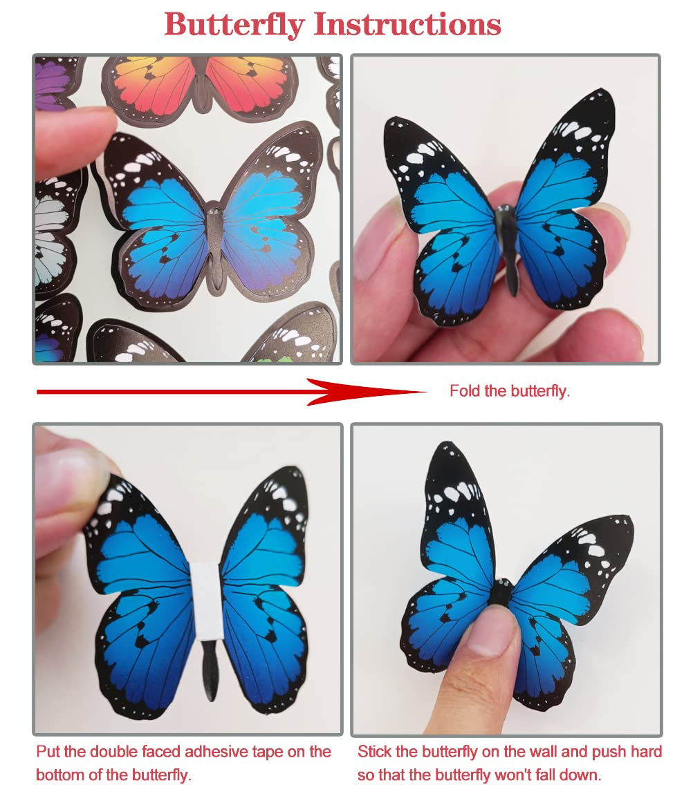 80 PCS Butterfly Wall Decals, 3D Butterfly Wall Decor Stickers for Home Wall Dec