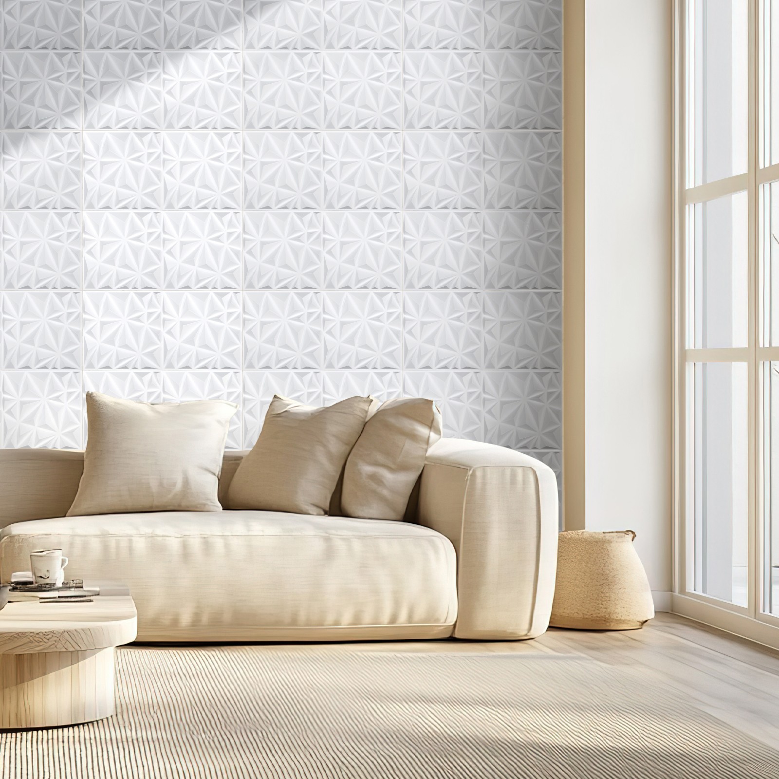 33 Pack White 3D Wall Panels Decorative PVC Tile 11.81″ X 11.81″ Diamond Design