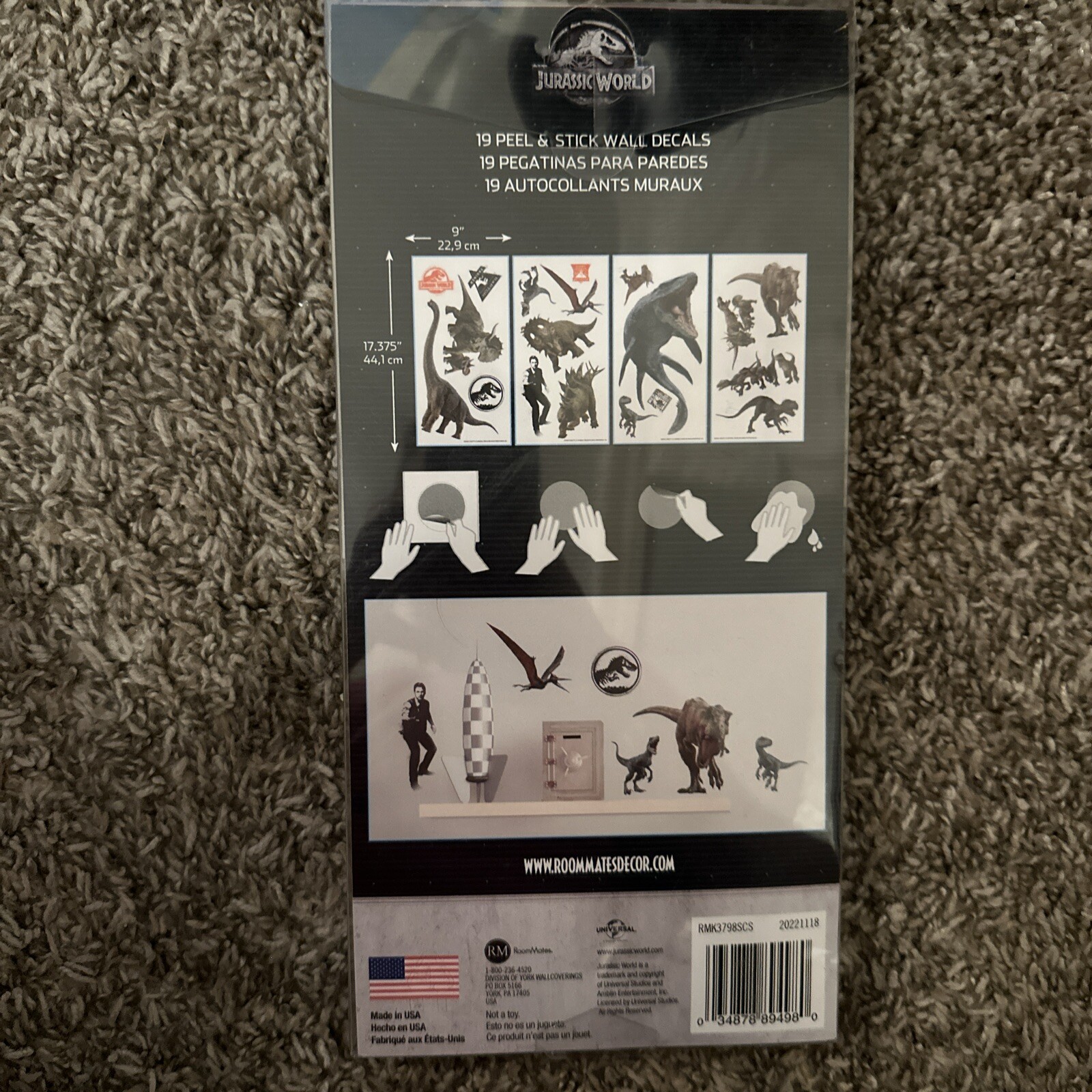 RoomMates Jurassic World Fallen Kingdom 19 Peel&Stick Repositional Wall Decals