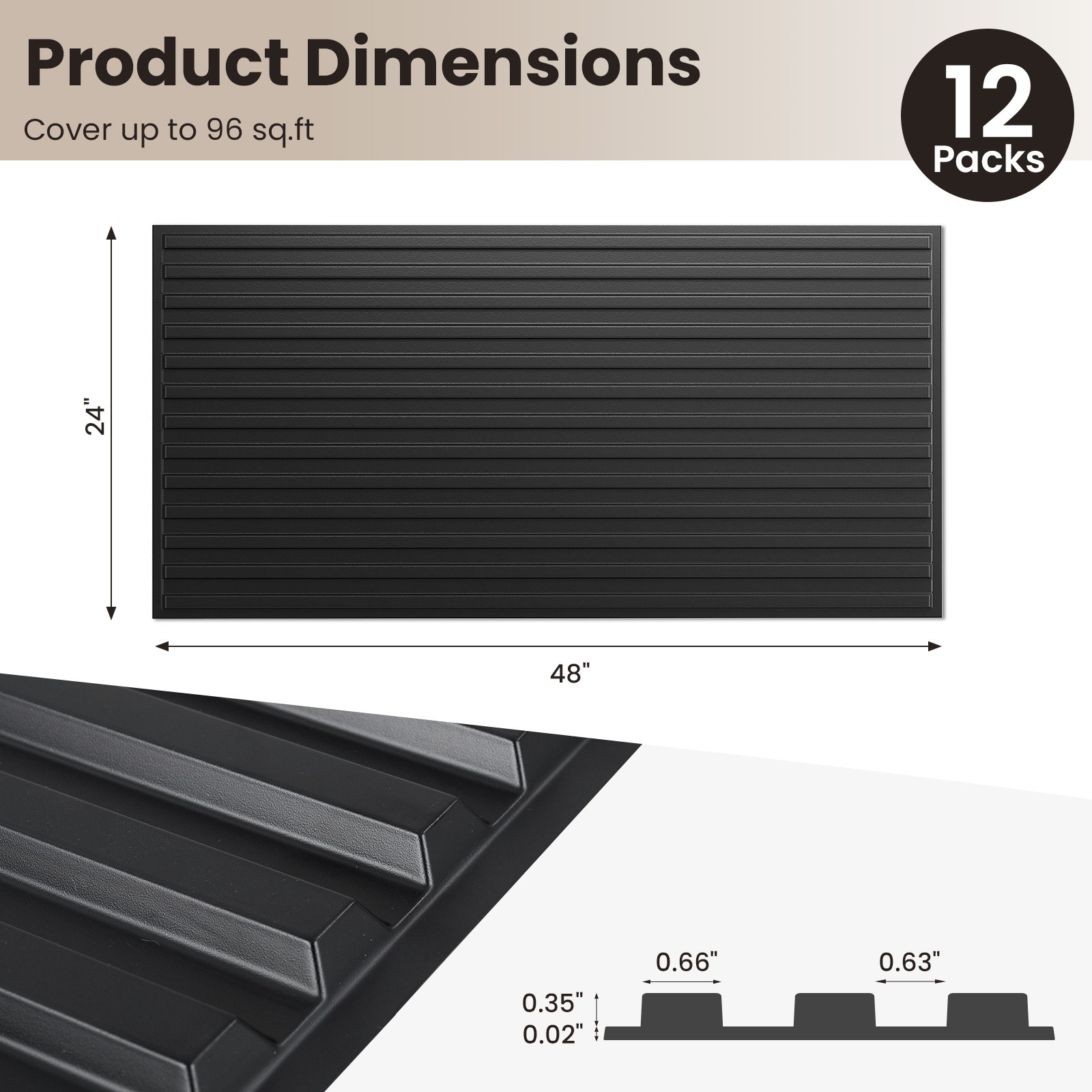 12-Pack PVC Slat Wall Panels, 3D Fluted Panels for Interior Wall Decoration
