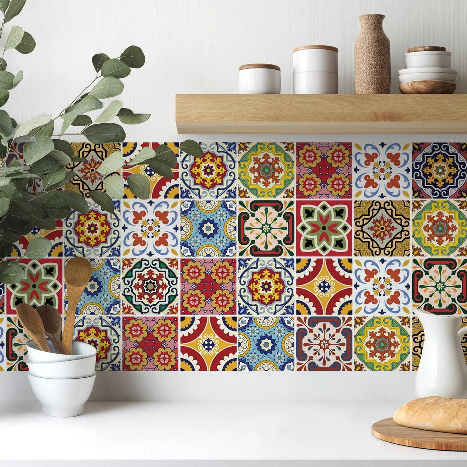 Mediterranean Peel Stick Kitchen Backsplash Stickers Boho Decor 30pk 4x4in