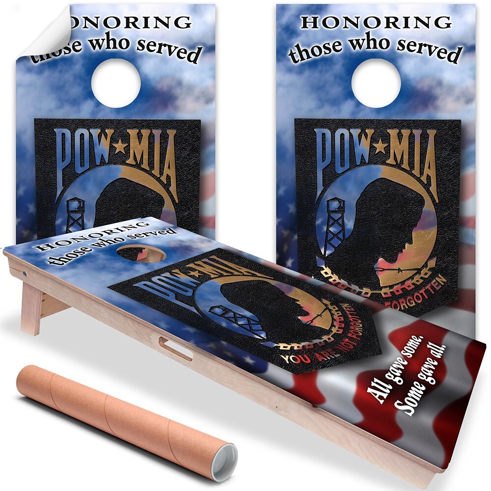 POW MIA US American Flag Cornhole Board Wraps and Decals Vinyl Sticker