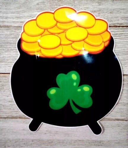 shamrock St patricks wall safe sticker clover pot of gold 6 inch