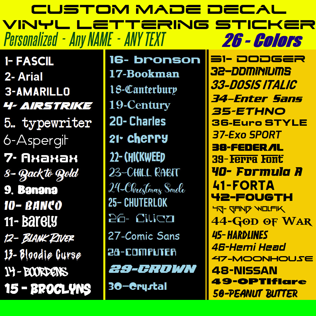 Custom Text Vinyl Lettering Sticker Decal Personalized -ANY TEXT – ANY NAME {c2