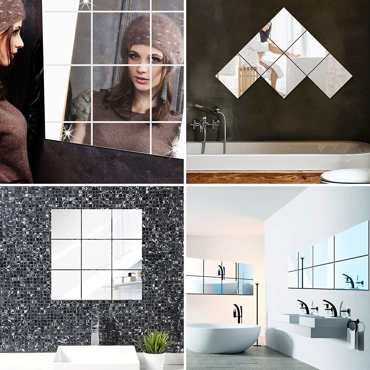 10PCS Self Adhesive Mirror Sheets Plastic Wall Decor Tiles 8×10 Inch
