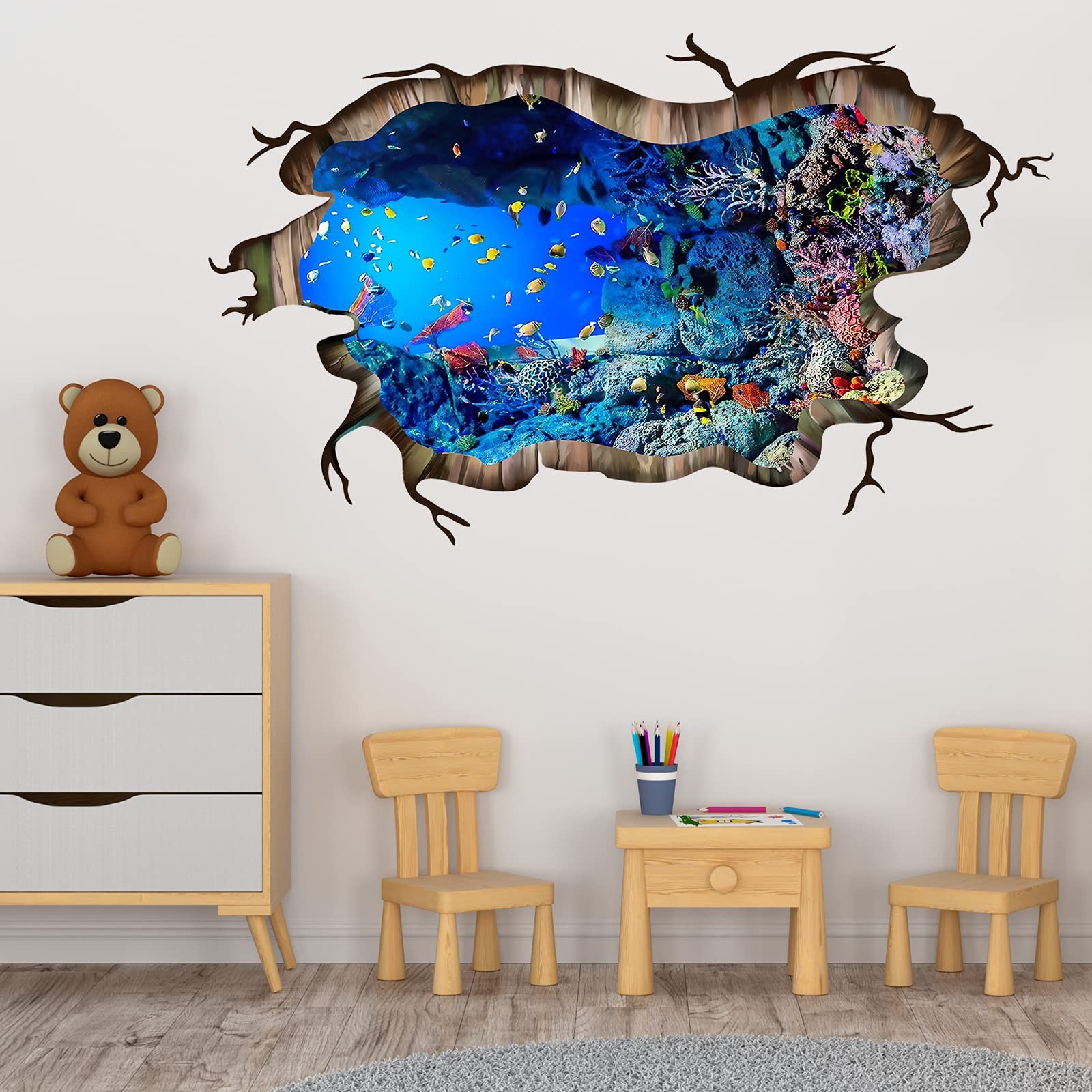3D Under The Sea Fish Floor Wall Decals, Ocean Sea Life Wall Stickers, Remova…