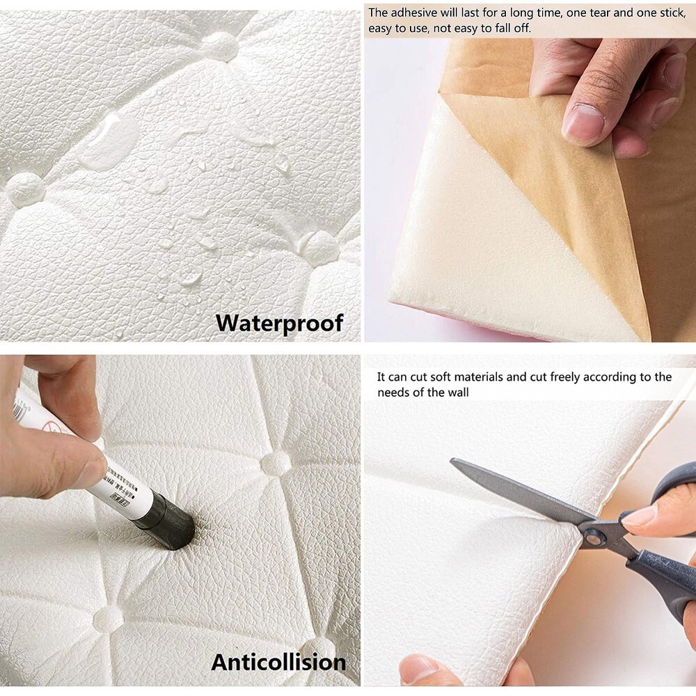 10x 3D Foam Panels Leather Style Wall Sticker Tile Self-adhesive Wallpaper Decor