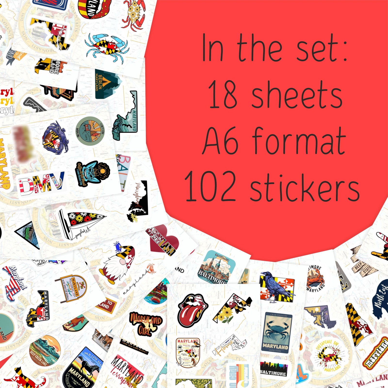 BulbaCraft 100Pcs Maryland Stickers for Water Bottle and