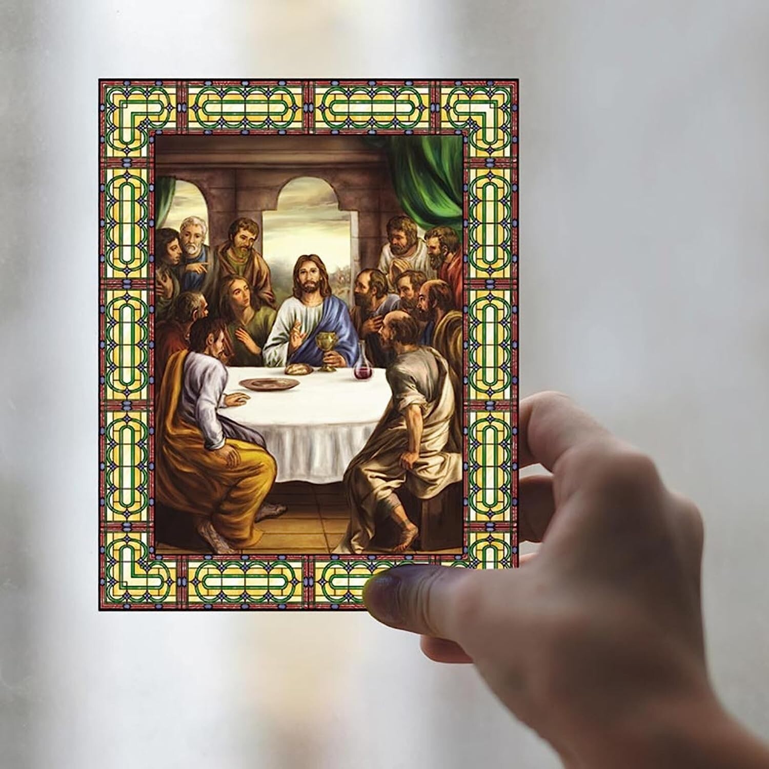 Last Supper Stained Glass Design Window Cling Religious Decals 7 Inch Pack of 3