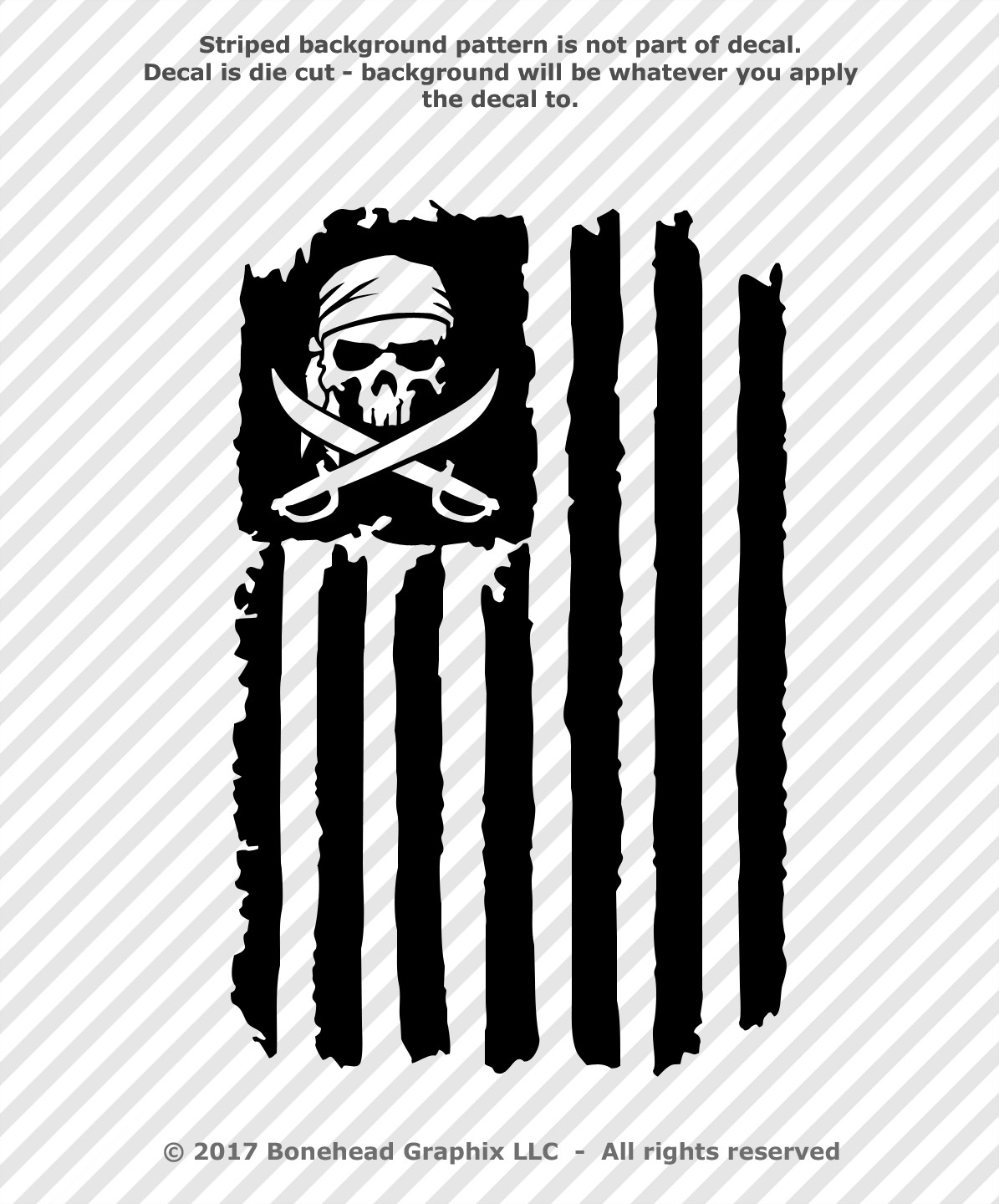 Pirate Skull Distressed Flag Grunge Jolly Roger Vinyl Decal Sticker – 25 Colors