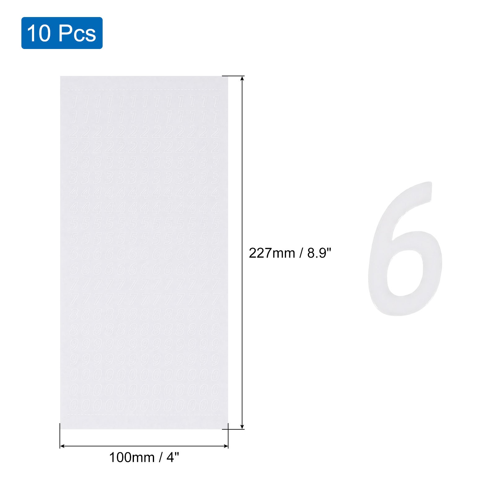 10 Sheets Number Sticker White Number Stickers 0 to 9 Self Adhesive