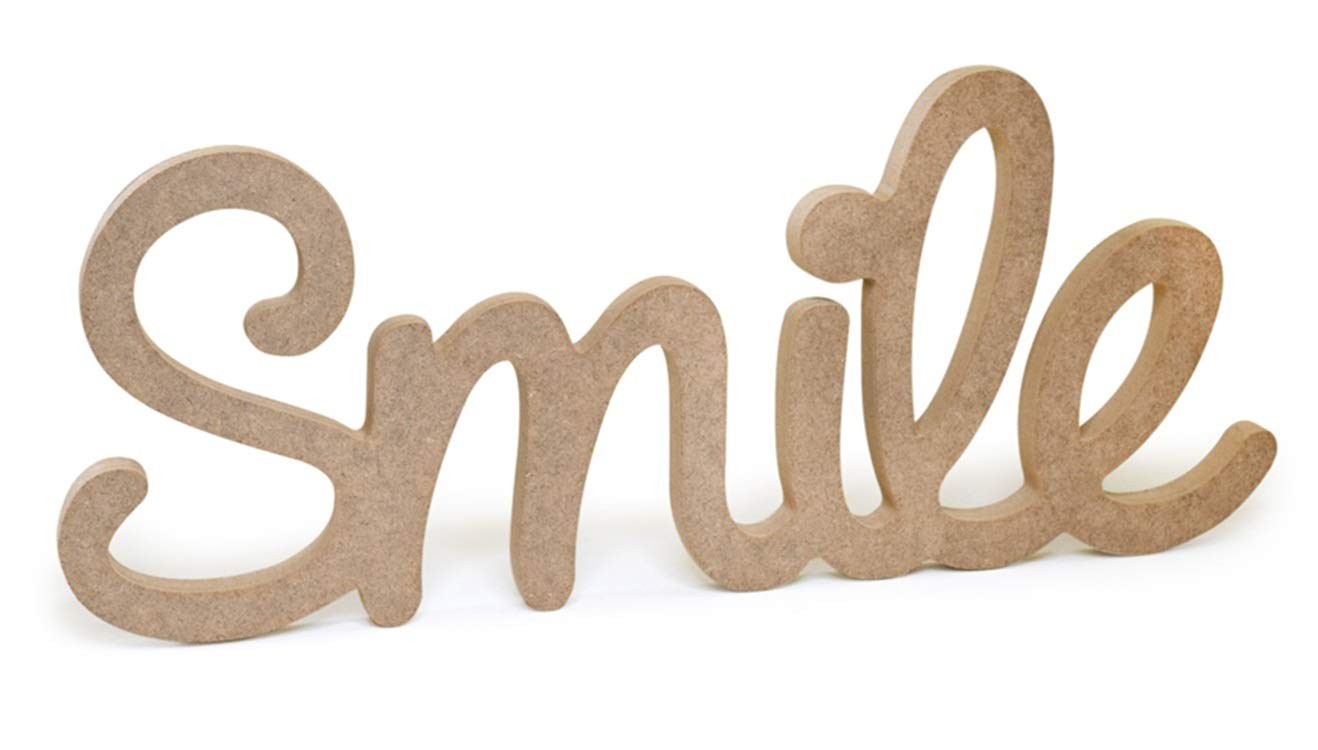 “Smile” Wood Word Decor Unfinished Letters Hanging Sign – 12 x 4.5 Inches