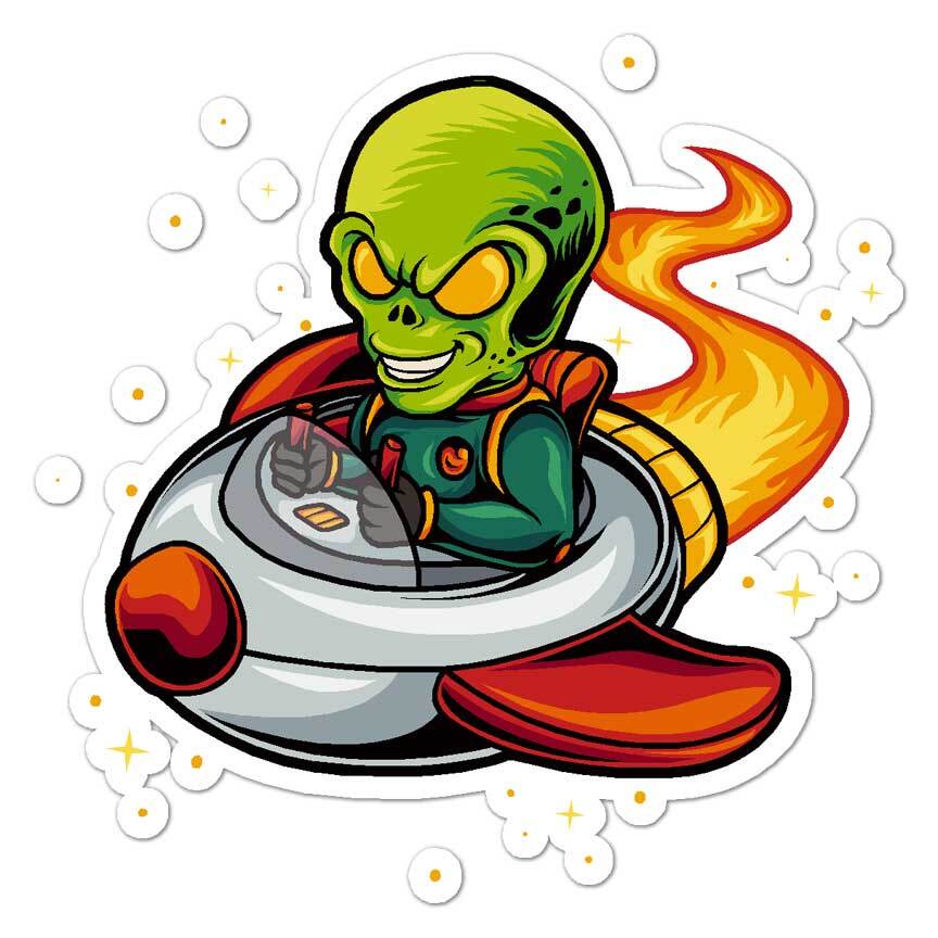 Alien Flying Saucer, Vinyl Decal Sticker, Indoor Outdoor, 3 Sizes, #7869