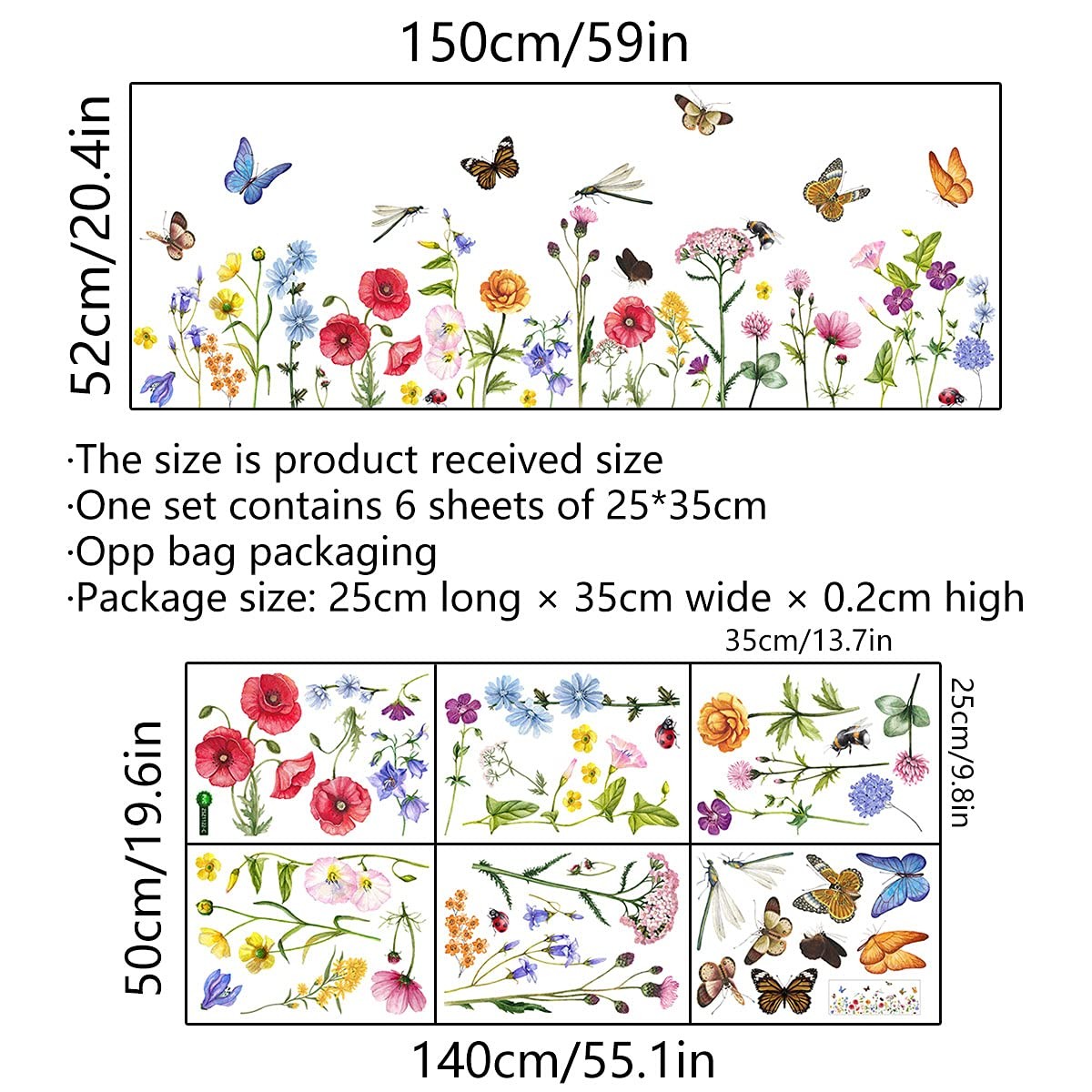 6 Pieces Flowers Wall Decals Vinyl Flowers Wall Stickers Removable Floral Mur…