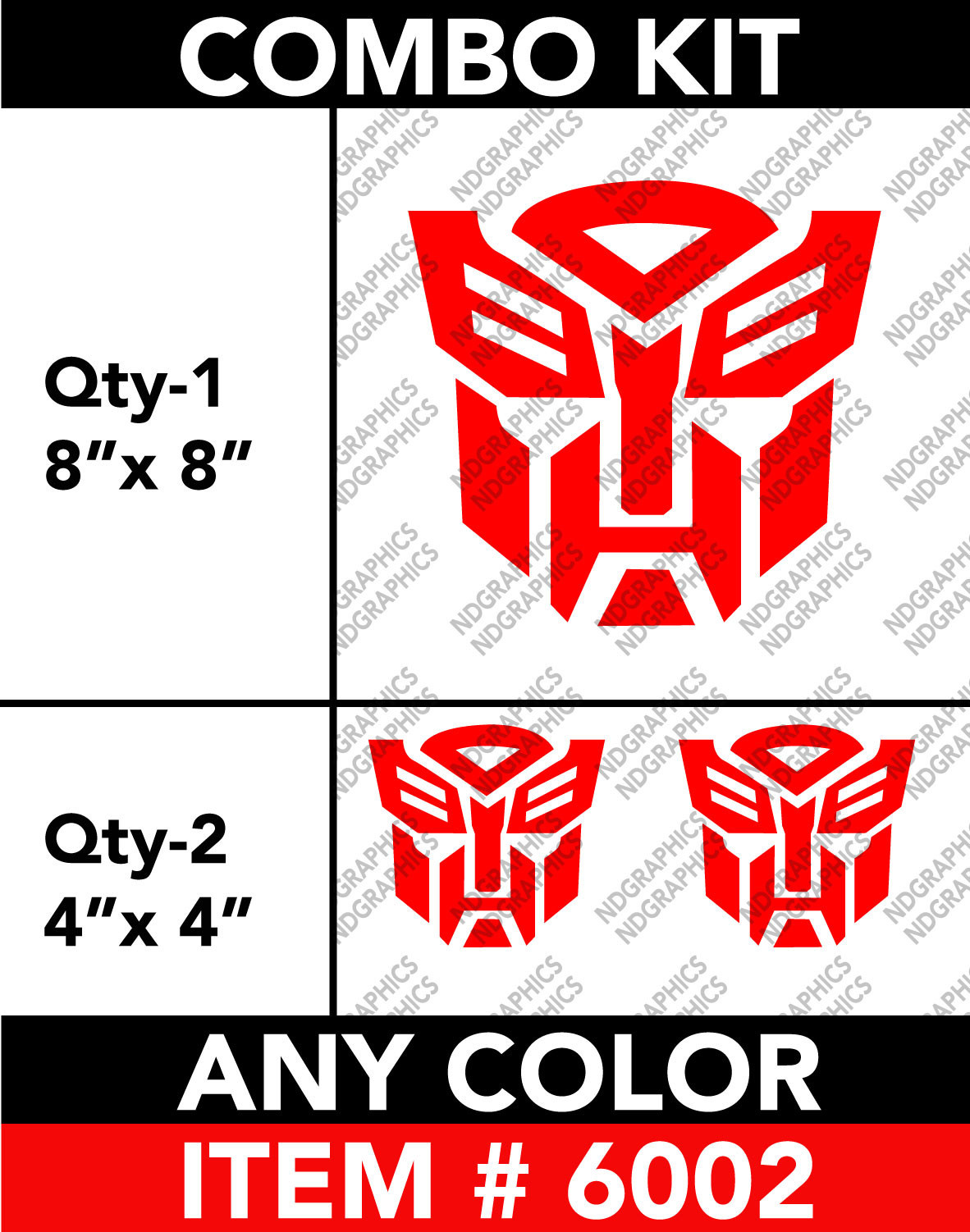 TRANSFORMERS “AUTOBOT” 3 COMBO KIT DECAL STICKER 8″ / 4″ Any 1 Color