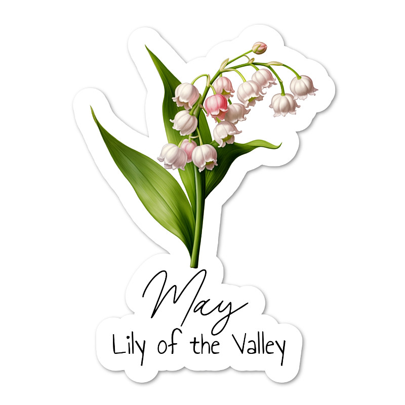 May, Lily of the Valley, Vinyl Sticker, Water Resistant, Scrapbooking, Laptop