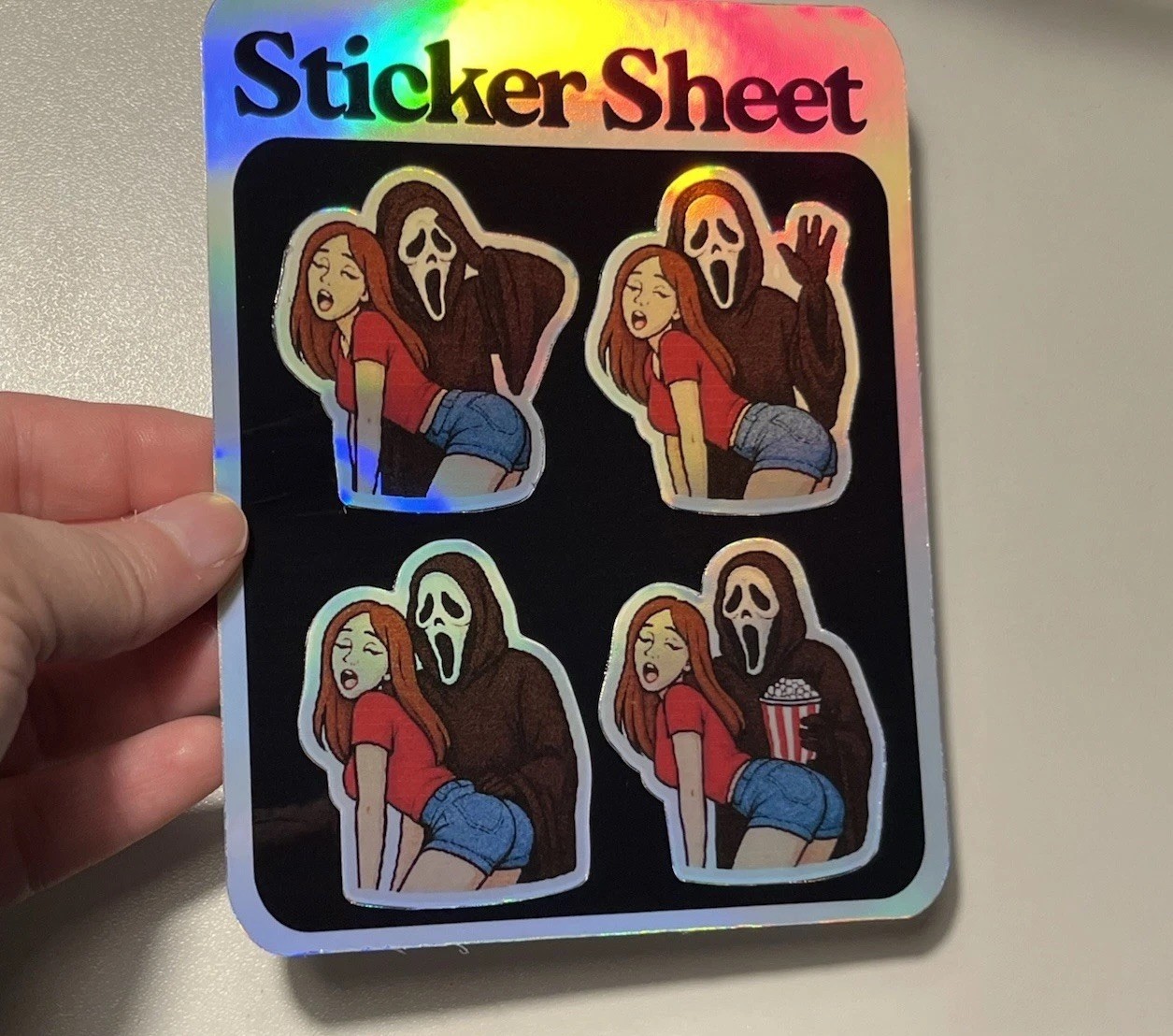 Ghostface Funny Booty Popcorn Holographic Waterproof Sticker Sheet