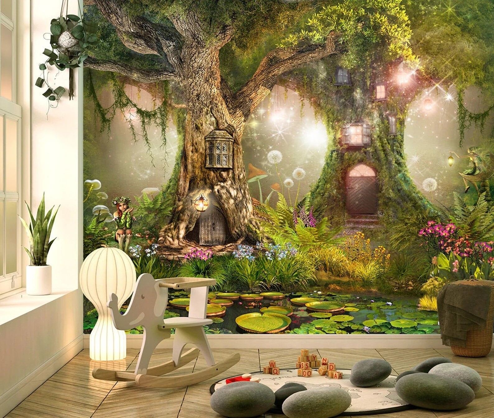 Magic Forest Wall Mural, Nursery Wallpaper Decal. Elves & Fairies. Self-adhesive