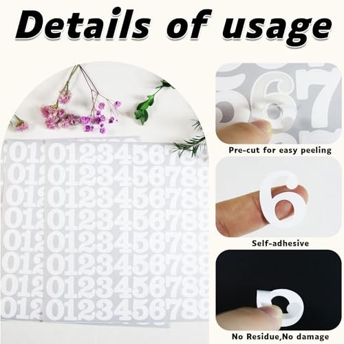 960 Pieces Small Vinyl Number Stickers 0-9, 1″ Waterproof Self 1 Inch White