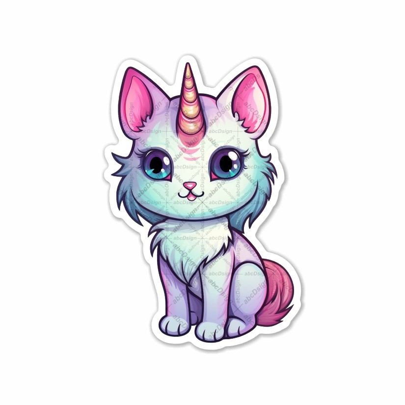 Cute Unicorn Cat , Sticker, Peel N’ Stick, Different Sizes