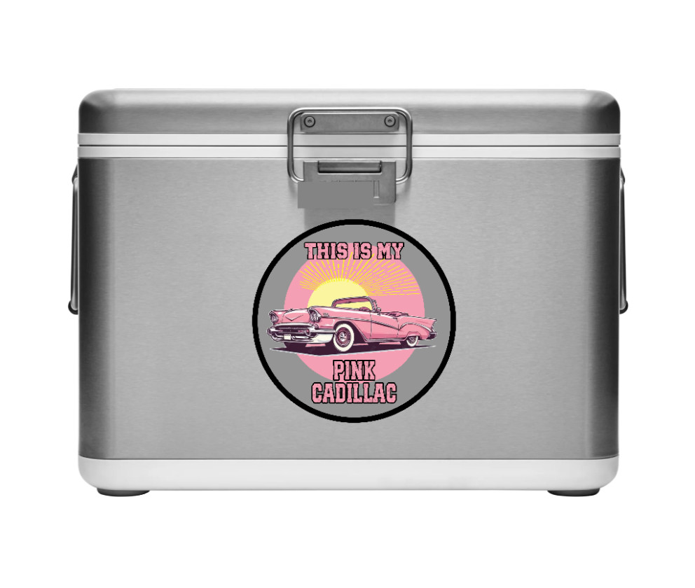 Car Classics “Pink Cadillac ” – 4″ Handcrafted Vinyl Decal Vehicle Cooler Laptop