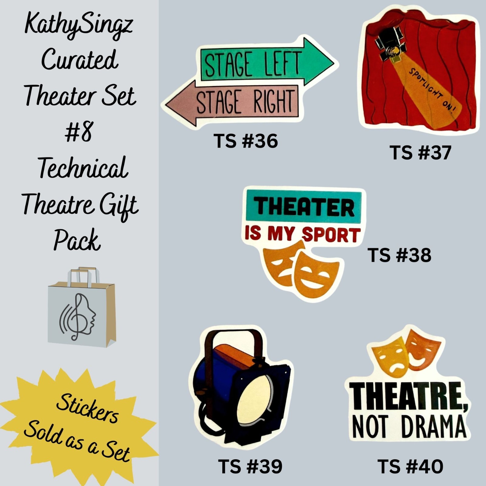 Technical Theater 5 Sticker Set Stage Crew Backstage Theatre Gift Pack No8