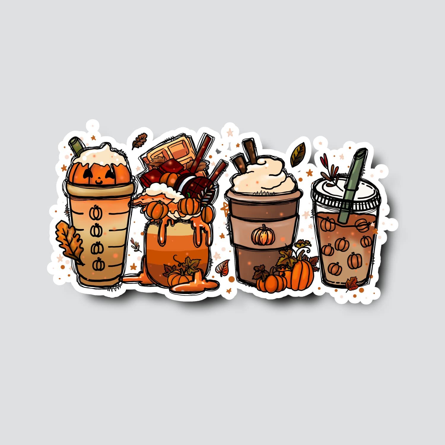 Coffee Lover Pumpkin Spice Fall Beverages Lattes Autumnal Vinyl Decal Sticker
