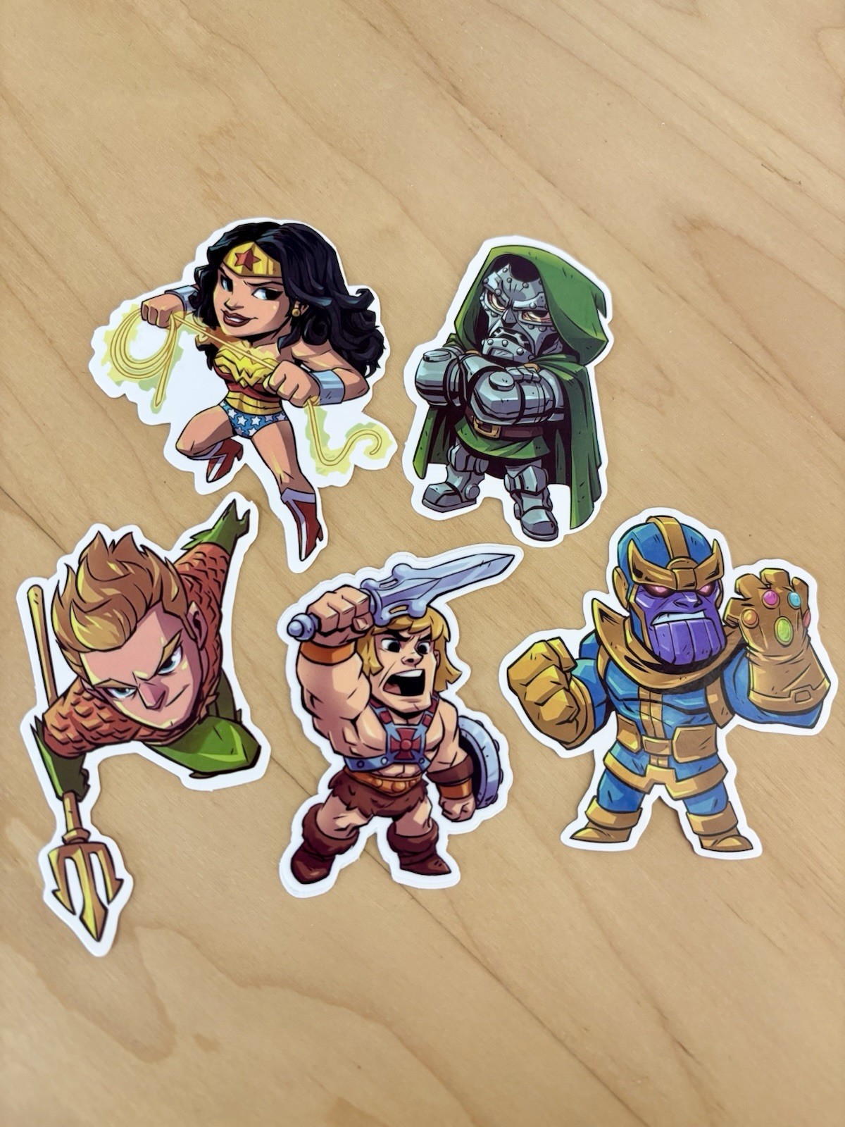 5 PCS Cute Super Hero Sticker Vinyl Decal 3” Inch Aqua He-man Wonder Thanos USA