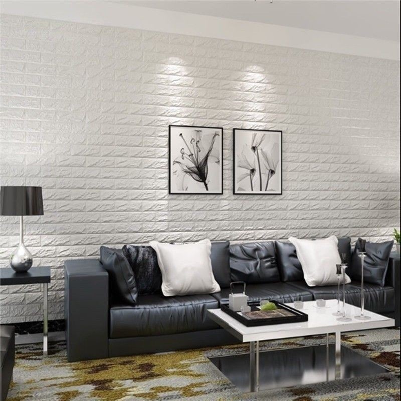10PCS 70*30cm 3D Wallpaper Stone Brick Wall Sticker Panel Foam Wall White Decors